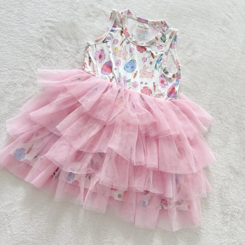 Angel Dear Girls Size 5 Easter Bunny Egg Pink Tulle Tutu‎ Dress Bamboo Spring